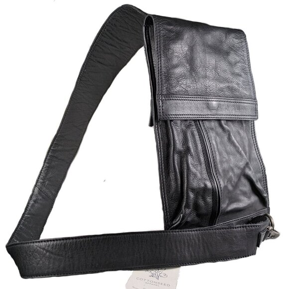 Rock, Paper, Scissors Black Leather Messenger Sling bag Crossbody NWT - Picture 1 of 13